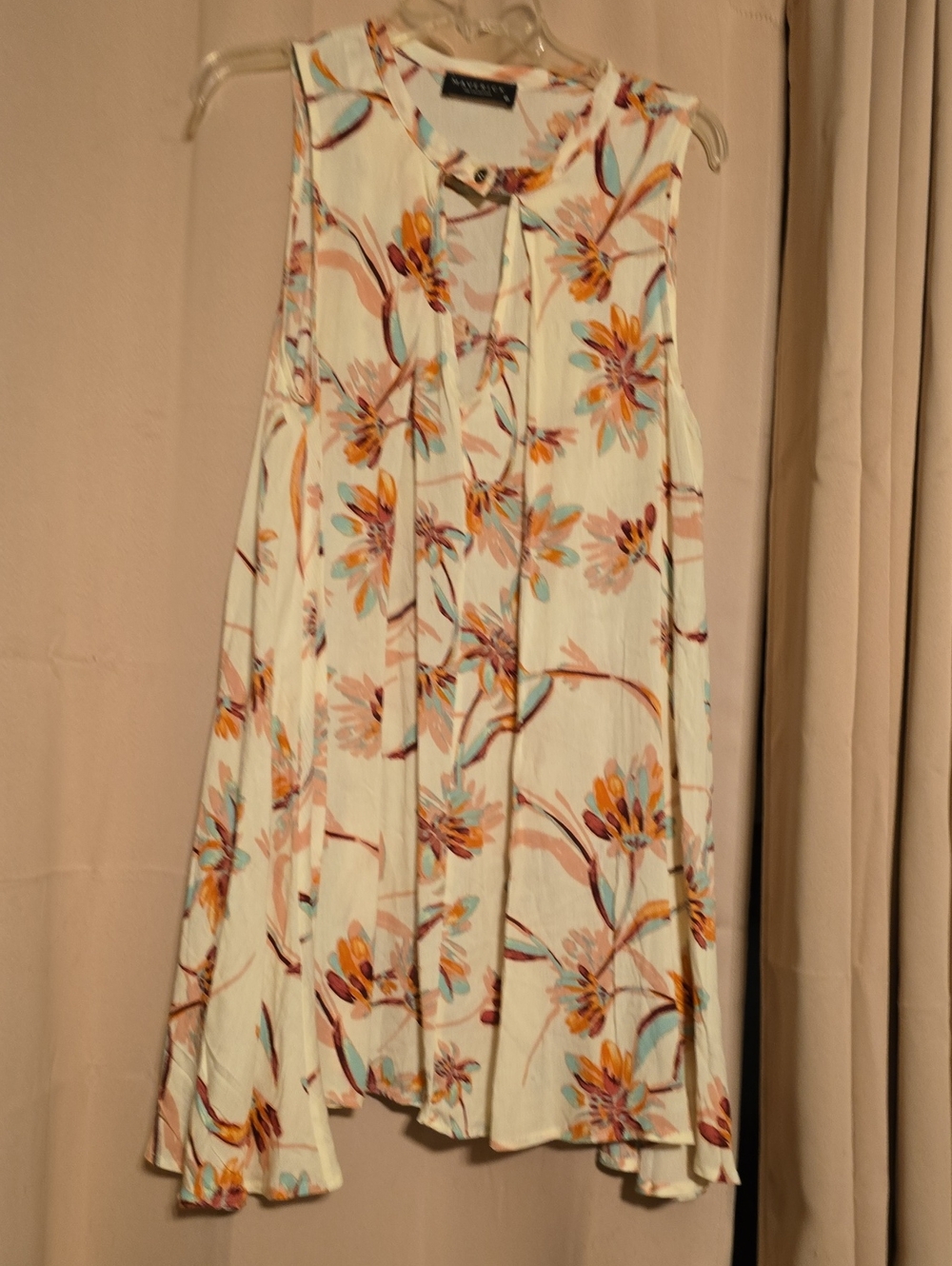 Sleeveless Floral Swing Dress - White with Pink & Teal